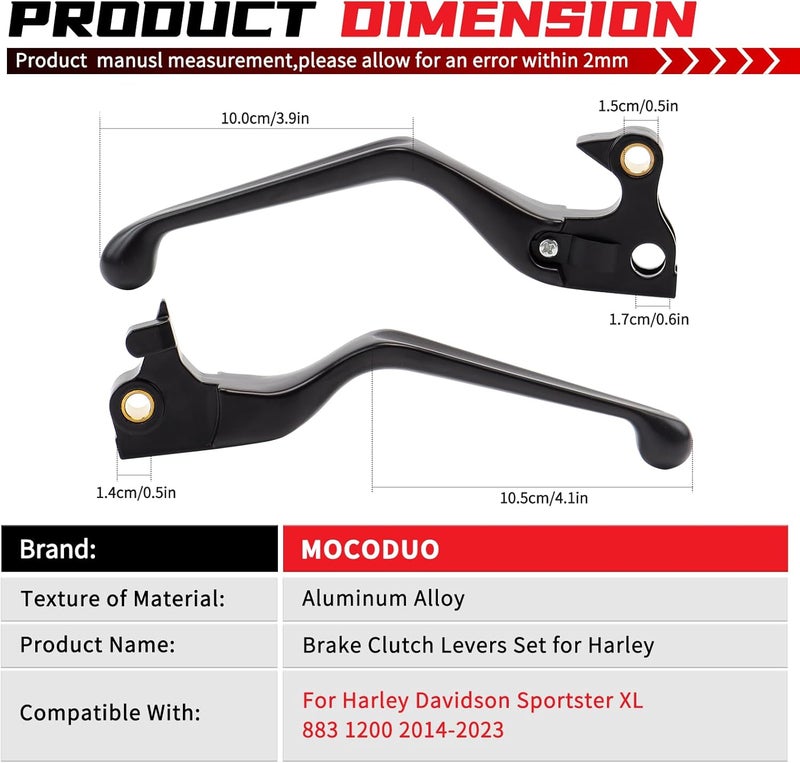 MOCODUO Motorcycle Brake Clutch Levers Hand Lever Set for Harley Sportster XL 883 1200 2014-2023 Control Hand Lever Replacement Accessories Parts Silver - Image 2
